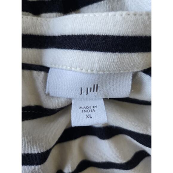 J.Jill XL Women Nautical Black Stripe Blouse Old Money Resort Beach Vacation - Picture 4 of 5